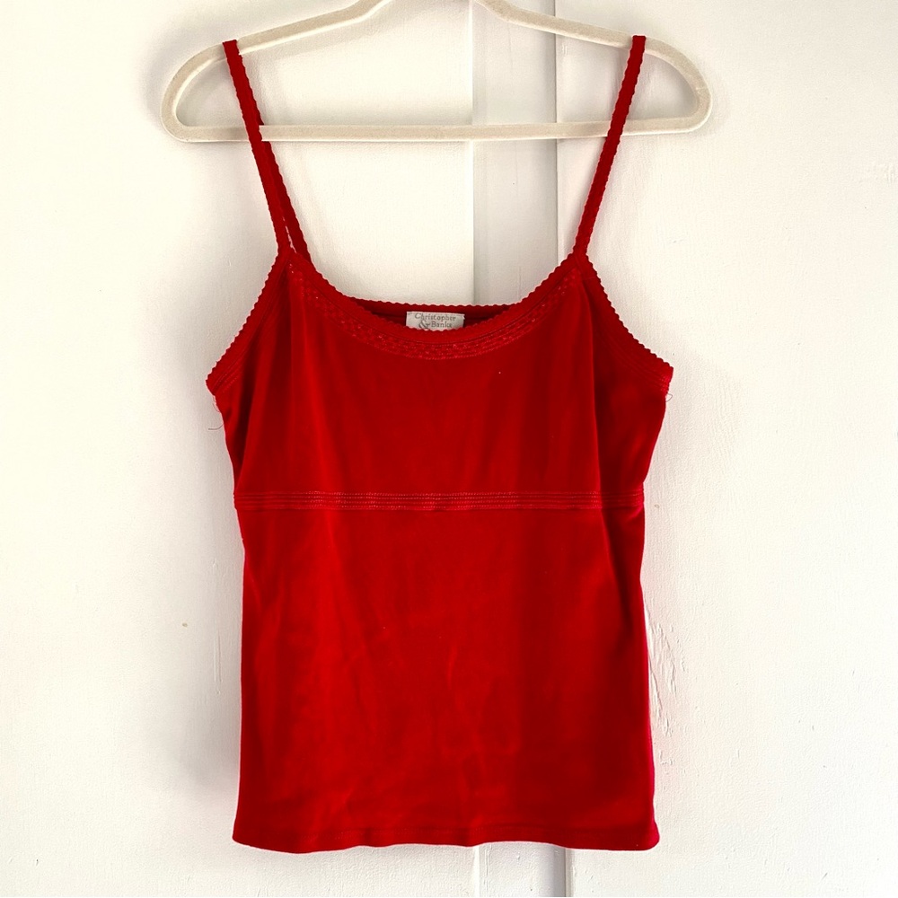 Y2K Vintage Babydoll Cotton Red Scoop Neck Cami Lace Crystal Christopher & Banks